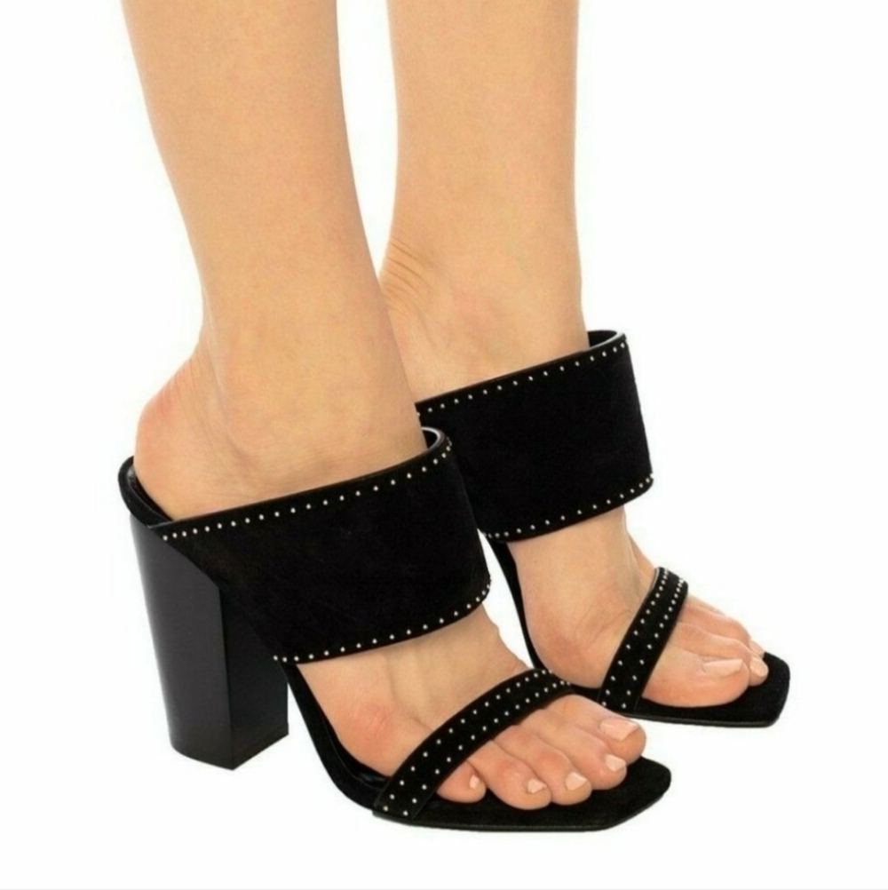 Saint Laurent Black Oak Slide Studded Sandals Sz 36